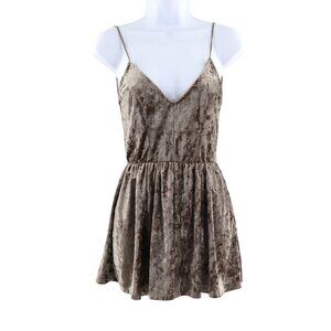 L.A. Hearts Crushed Velvet Romper Womens S Brown Resort Festival Concert Shiny